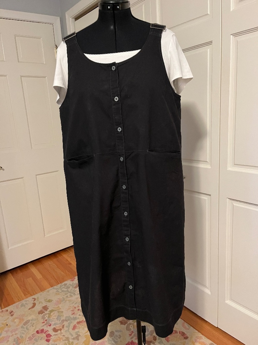 Gudrun Sjödén Black Cotton & Linen Jumper Dress Overalls with pockets Size L EUC